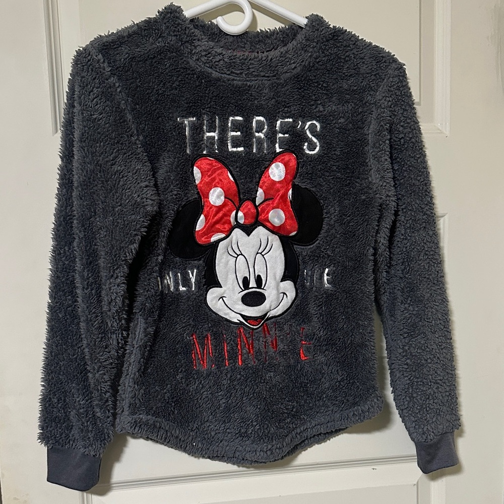 Gray Fuzzy Minnie Mouse Sweater